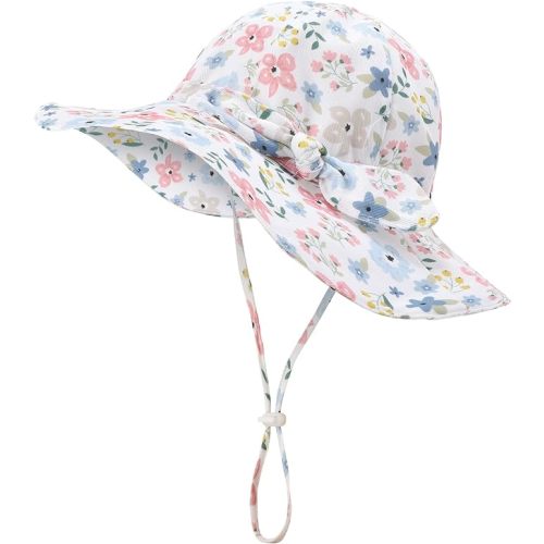 Baby Girl Sun Hat Infant Summer Beach Hats with UPF 50+ Toddler with Wide Brim Strap Outdoor Bucket Hat