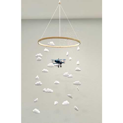 Blue airplane baby mobile, cloud felt baby mobile, baby boy mobile, pilot mobile, gender neutral nursery, baby boy nursery, baby mobile