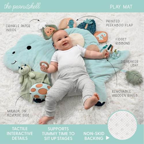 The Peanutshell Dino Crib Bedding, Tummy Time Mat & Security Blanket Set, 4-Piece Set