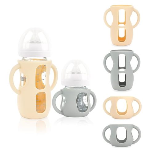 4-Pack Silicone Sleeves for Philips Avent Glass Bottles, BPA-Free Drop-Resistant Baby Bottle Sleeves with Handles, Compatible with Philips Avent Natural Glass Baby Bottles (4 & 8 oz)
