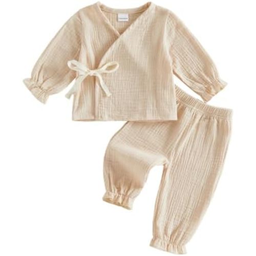 Newborn Baby Girl Coming Home Outfit Muslin Vest Pants 2 Piece Hospital Set