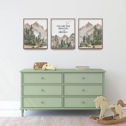 You are Our Greatest Adventure, Baby Boy Nursery Wall Art, Mountain Tree, Gender Neutral Girl, Forest Woodland, Watercolor Landscape Digital