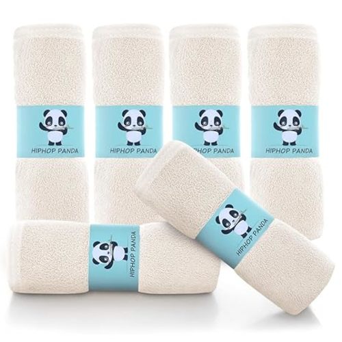 HIPHOP PANDA Baby Washcloths, Rayon Made from Bamboo - 2 Layer Ultra Soft Absorbent Newborn Bath Face Towel - Reusable Baby Wipes for Delicate Skin - Ivory, 6 Pack