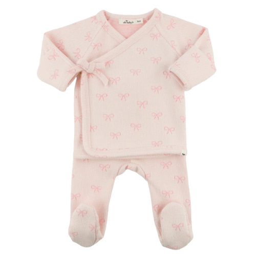 oh baby! Kimono Footie Set - Mini Bows - Pale Pink