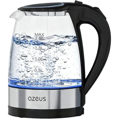 AZEUS Fast Boil Electric Water Kettle, 1.8L Large Capacity with Auto Shut-Off and Boil-Dry Protection, BPA-Free Borosilicate Glass &Stainless Steel