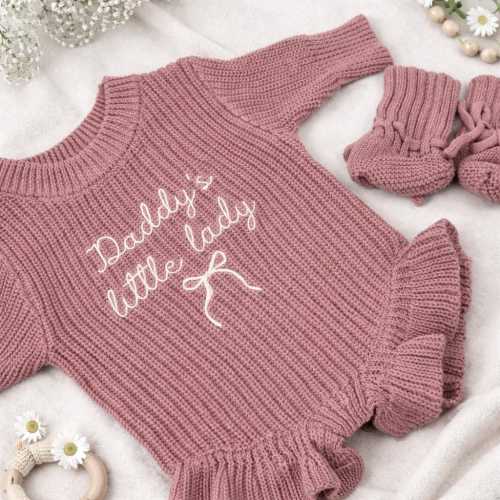 Embroidered Daddy's Little Lady Baby Ruffles Romper, Baby Girl Knit Outfit, Newborn Gift, Baby Girl Shower Gift, Daddy's Girl Bodysuit