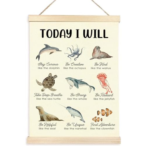 CGBHW Positive Affirmations Poster Hanger Frame for Kids, Mental Health Decor, Inspirational Ocean Animals Posters Wall Art Hanging Decor Counselling Therapy Office Classroom Nursery, 12x16