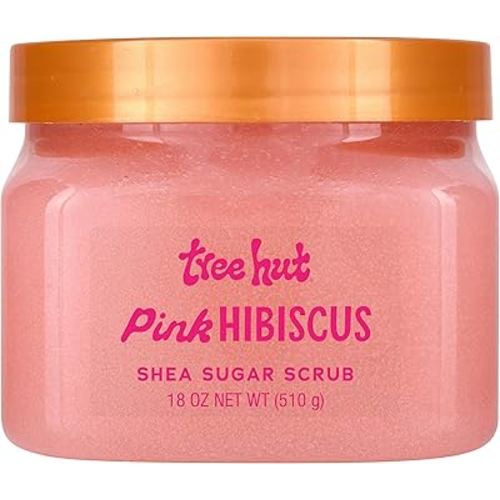 Tree Hut Pink Hibiscus Shea Sugar Scrub, Exfoliating, Hydrating & Moisturizing Body Scrub with Shea Butter & Nourishing Essential Oils, Smooth & Soften Skin, 18 oz