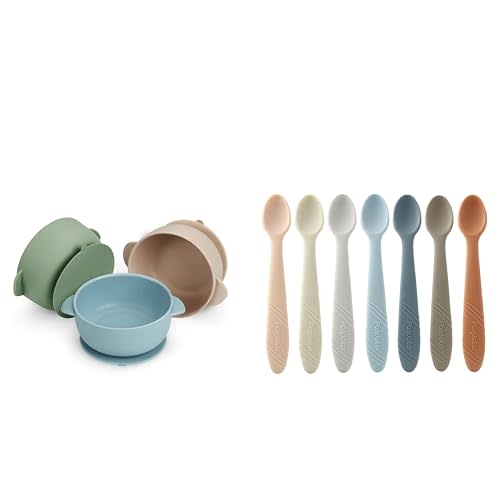 PandaEar 3 Pack Baby Bowls & 7 Pack Silicone Baby Feeding Spoons