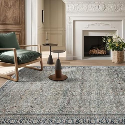 Green Retro 8x10 Washable Area Rugs for Living Room,Bedroom,Dining Room