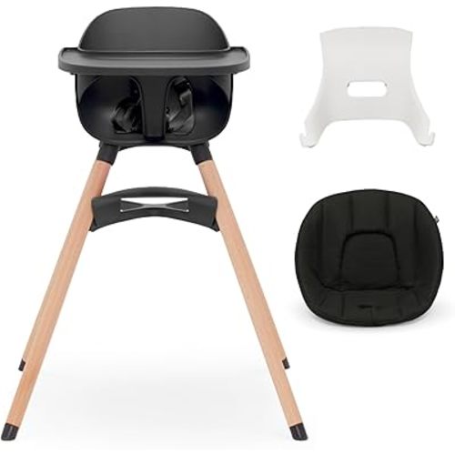 Lalo The High Chair Infant Kit - Convertible Wooden High Chair for Babies & Toddlers with Infant Support & Cushion, Grows with Your Child, Dishwasher Safe Tray, Adjustable Footrest Licorice