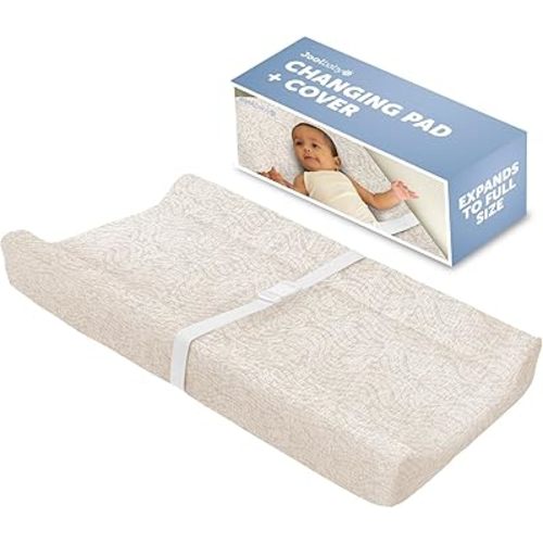 Jool Baby Changing Pad - Contoured, Waterproof & Non-Slip, Includes a Cozy, Breathable, & Washable Cover (Oatmilk/Wave)
