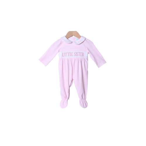 Smocked Little Sister Pink Gingham Footed Romper