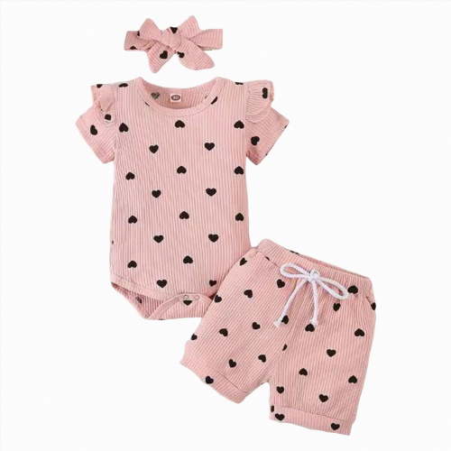 HCNTES Toddler Baby Girl Clothes Spring Summer 2PCS Outfits Set Short Sleeve Romper With Elastic Shorts For Kids Girls Outdoor Play Fashion(Pink,0-3 Months)