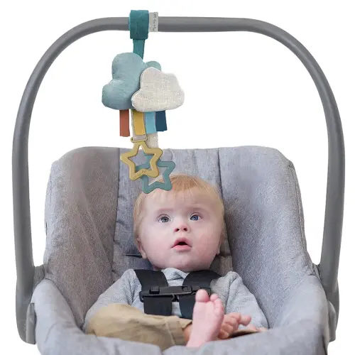 Itzy Ritzy Jingle Travel Toy for Stroller, Car Seat or Activity Gym - Baby Hanging Toy Features Jingle Sound, Clinking Rings & Adjustable Attachment Loop (Cloud)