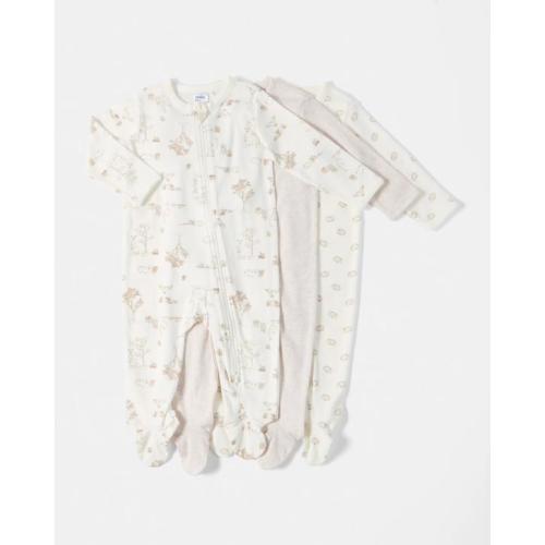 3 Pack Australian Cotton Coveralls - Wht Anml - 12-18M