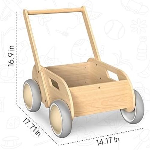 Wooden Baby Walker, Baby Walker, Adjustable Speed for Boys and Girls, Baby Activity Center, Birthday, Christmas and New Year's Gift, Natural Wood Color