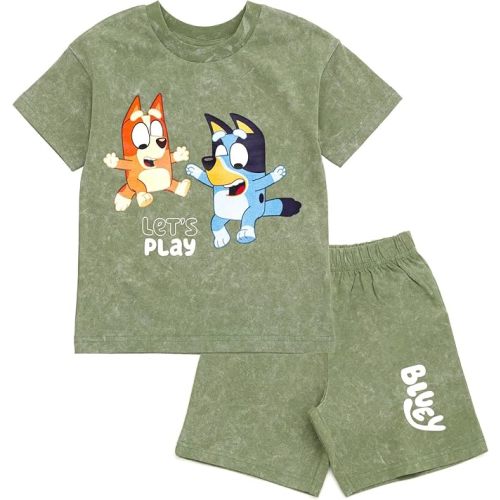 Bluey Drop Shoulder T-Shirt and Shorts Outfit Set Toddler to Big Kid Sizes (2T - 10-12)