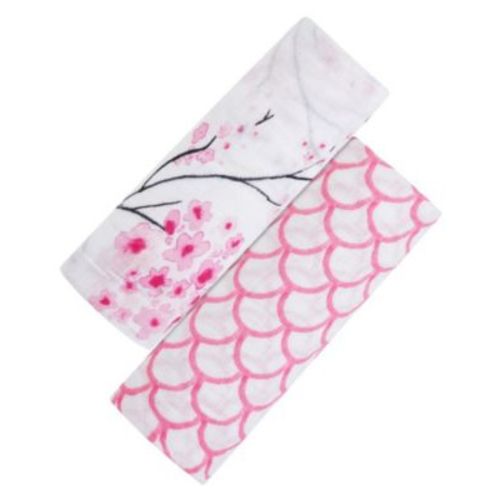 GOTS Certified Organic Muslin Swaddle - Two-Pack Gift Set, Sakura (Cherry Blossom + Pink Rainbow)