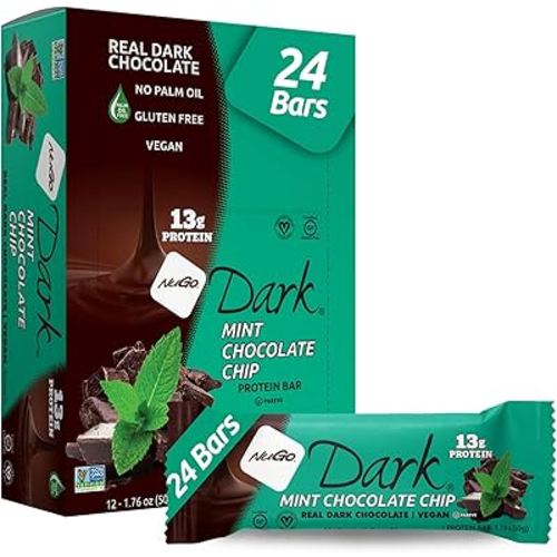 NuGo Dark Mint Chocolate Chip, 13g Protein Bar, Vegan, Gluten Free, Non-GMO, Kosher Pareve, 24 Count