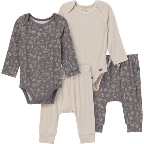 Modern Moments by Gerber Baby Neutral 4-piece Baby Long Sleeve Bodysuits and Cozy Pants Set, Gray