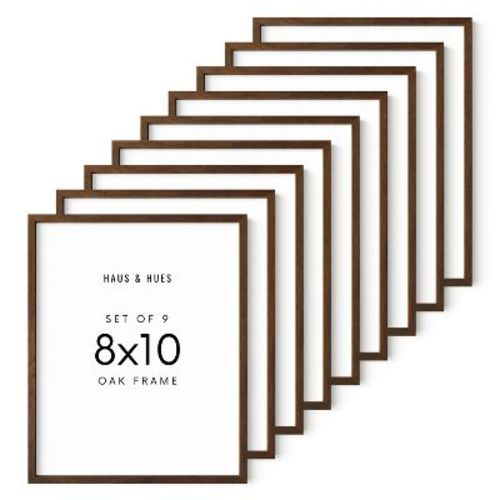 Haus and Hues Set of 9 Oak Wood Single Picture Frame with Plexiglass Cover