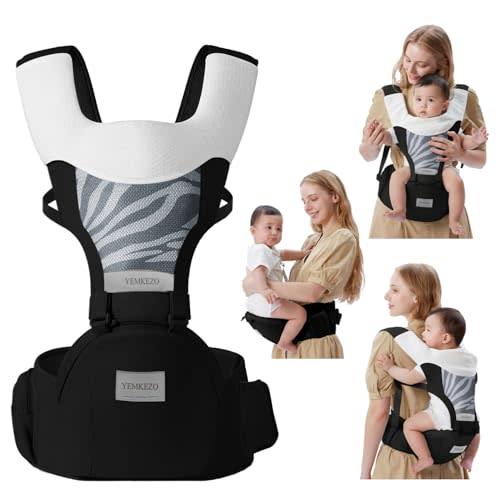 Baby Carrier Newborn to Toddler with Hip Seat, Multifunction Baby Hip, 4-in-1 Ergonomic Infant Carrier (Ergonomic M Position) Adjustable & Removable Baby Holder Carrier for 0-36 Months (Black)