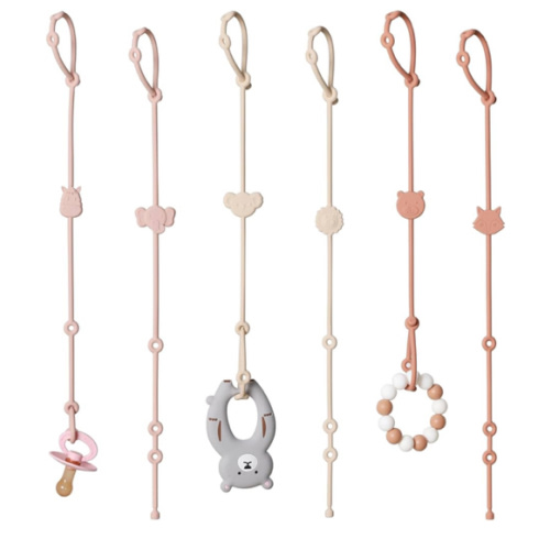 ROCCED Toy Straps for Baby 6pcs, Silicone High Chair Toys Straps Stroller Accessories Toddler Bottle Straps Car Seat Toys Baby Travel Essential Silicone Animal Design Blush+Ivory+TER