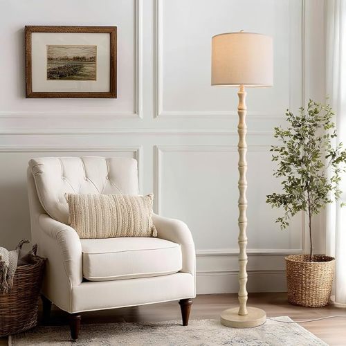 BOBOMOMO 62" Rustic Floor Lamp, Retro Farmhouse Standing Lamp with Rotary Switch, Resin Dark Brown Floor Lamp for Living Room, Bedroom, Corner, Nursery, Dining Room, House