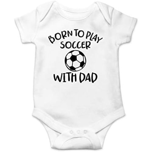 AW Fashions Born to Play Soccer with Dad Baby Bodysuit Funny Family Newborn Outfit for Boys or Girls