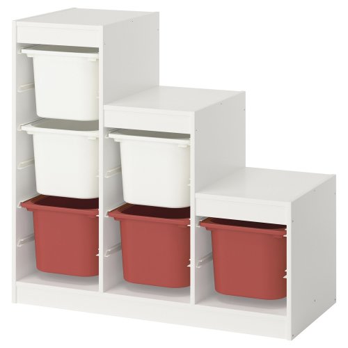 TROFAST Storage combination with boxes - white white/red 39x17 3/8x37 "