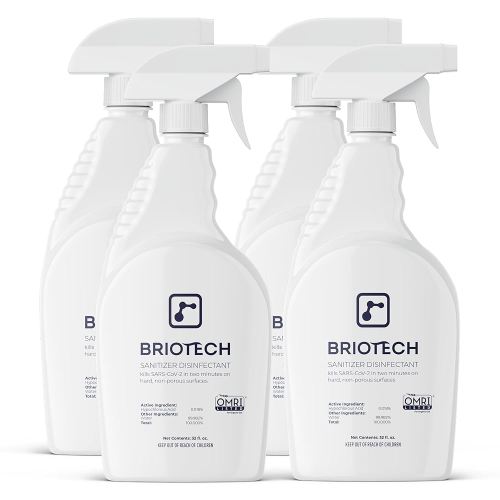 BRIOTECH Sanitizer Disinfectant Hypochlorous Spray, Kill 99.99% of Viruses & Bacteria, Gentle for Nursery & Play Rooms, Food Contact Surface Safe, 32 Fl Oz (Pack of 4)