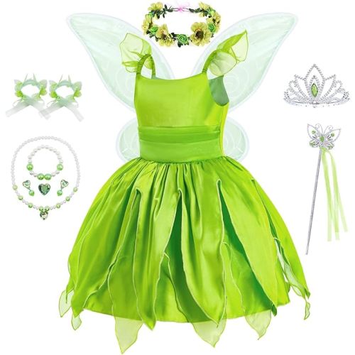 Flowers Fairy Costume Princess Dress Up Set for Girls Tinker Bell Toddler Clothes Halloween Cosplay Costume with Wing