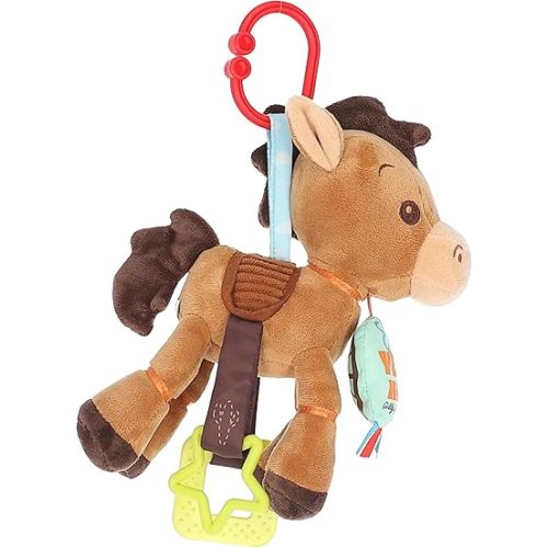 Disney Toy Story Bullseye Activity Toy – Plush Baby Sensory Toy with Teethers, Rattle, Crinkle Textures and On the Go Clip for Infants and Toddlers