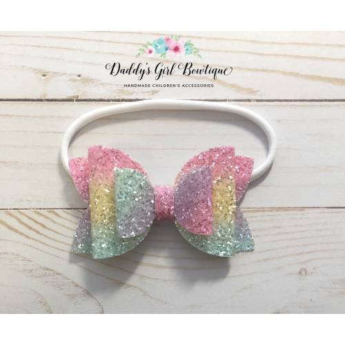 Pastel Rainbow Glitter Bow - Glitter Bow - Easter Bow - Pink Bow - Pink Baby Headband - Spring Bow - Spring Headband - Baby Girl