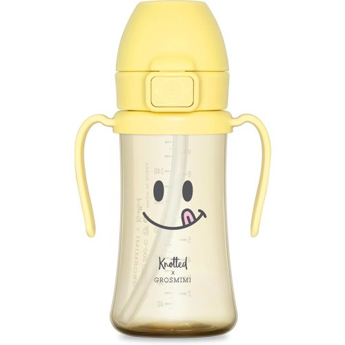 GROSMIMI x KNOTTED Flip Top Spill Proof Sippy Cup, Stage 2 Straw for Toddlers (Smile 10oz)