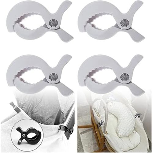 Mumoo Bear Stroller Clips Pegs to Hook Muslin Sun Shade to Canopy, 4 PCS Car Seat Cover Clips, Nursing Cover, Pram Toy Holder, Plastic Universal Clip, Blanket Clamp, Stroller Clips -White