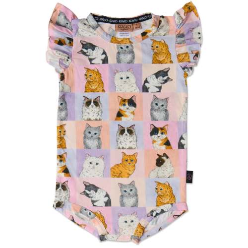 Kitty Cat Organic Short Sleeve Frill Romper