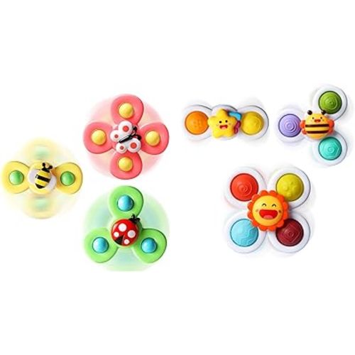ALASOU 6 PCS Suction Cup Rotating Toys(3 Farm+3 Star) for Infant and Toddlers