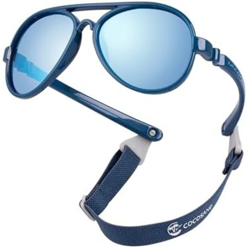 COCOSAND Baby Aviator Polarized Sunglasses with Adjustable Strap for Baby Infant Girl Boy 0-18 Months