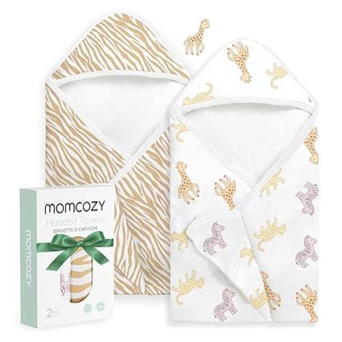 Momcozy Baby Towel with Hooded - Ultra Soft & Absorbent Large Bath Towel Set for Comfort & Gentle on Baby's Skin - Med Thick& Durable -Shower Gift & Bath Essential for Newborn, Infant, Toddler