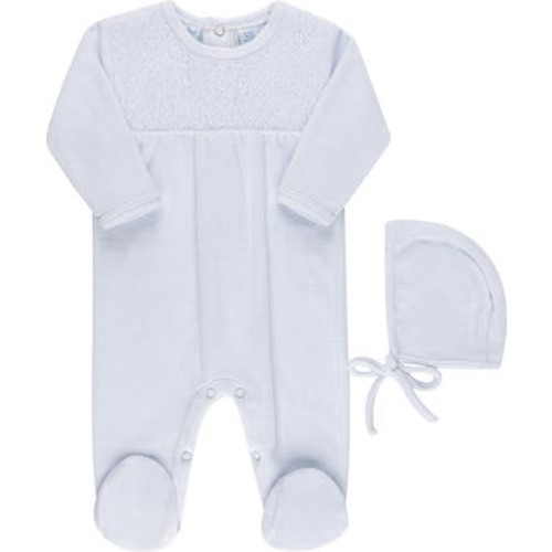 Smocked Yoke Cotton Blend Velour Footie & Hat Set, 0-3M