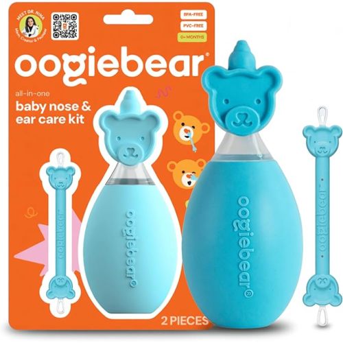 oogiebear BearPair FSA/HSA Eligible Silicone Bulb Baby Nasal Aspirator and Ear & Nose Syringe, Safely Sucks Snot and Removes Mucus, Cleanable and Reusable, Blue