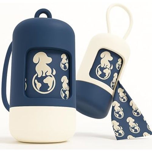 Dog Poop Bag Holder [2-Pack] | With 30 Extra-thick Dog Bags for Poop | Waste Bag Dispenser with Premium Soft-Touch Coating | Enlarged Dispense Opening, Stylish Color-Block Design (Arctic Midnight)
