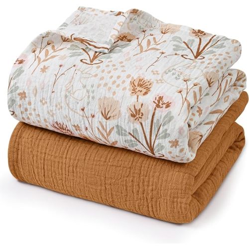GLLQUEN BABY Muslin Swaddle Blankets,2-Pack Receiving Blankets for Newborn Boys and Girls,Baby Swaddle Blanket Unisex,Summer Baby Blanket,Baby Essentials, Registry & Gift, 40 x 38 inches