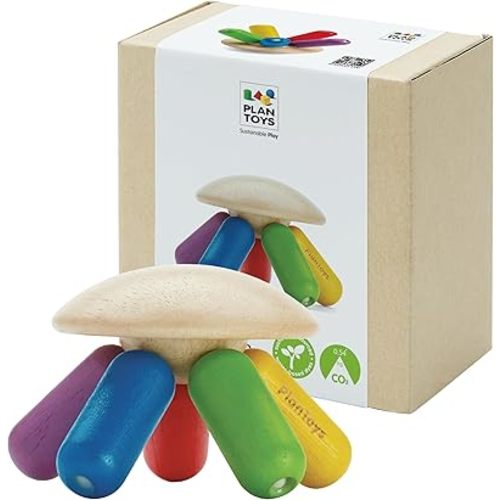 PlanToys® Flexi Jellyfish Wooden Sensory Toy for Tactile Exploration & Coordination | Montessori Grasping Activity for Focus, Movement & Fine-Motor Skills | Eco-Friendly Educational Toy