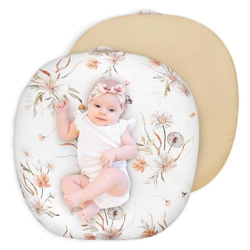 Newborn Lounger Cover for Girls Boys, Removable Soft Baby Lounger Cover, Reversible Infant Lounger Cover Minky, Brown & Wildflower (Only Cover)