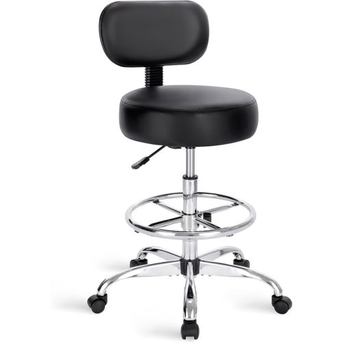 SUPERJARE Drafting Chair with Backrest, Adjustable Foot Rest Rolling Stool