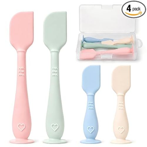 4-Pack Diaper Cream Spatula with Case, Soft Diaper Rash Cream Applicator | Food-grade silicone diaper cream spatulas for diaper rash cream application, 2 sizes, 4 colors & travel case