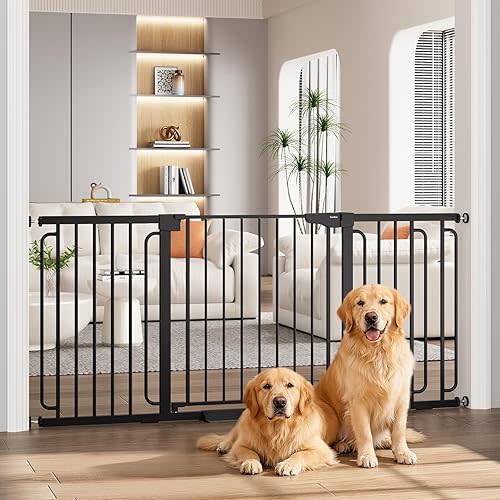 Cumbor Extra Wide Baby Gate, 36.6-69" Walk-Through Dog Gate for Stairs, Doorways & Hallways, 30.5“ Tall, Auto-Close & Dual-Swing Safety Child Gate Indoor, Easy Install Pressure-Mounted Pet Gate, Black
